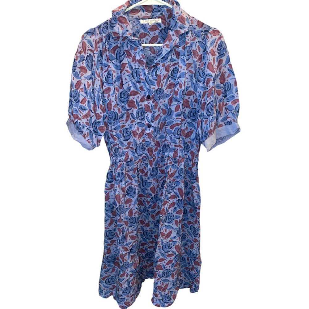 Guy Laroche Paris blue floral vintage 1970s silk dress size 8